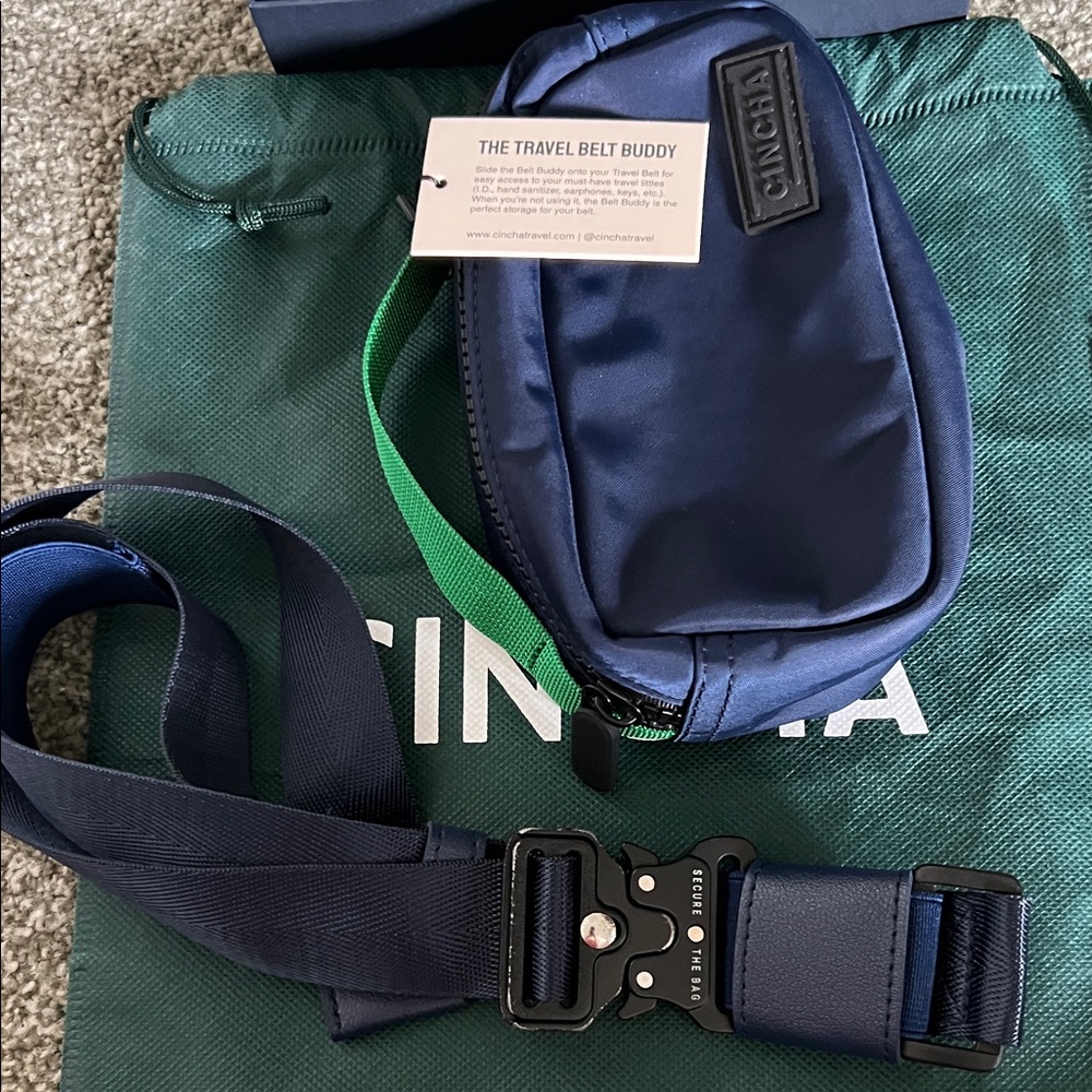 Cincha Navy Luggage Belt with Bag Buddy included